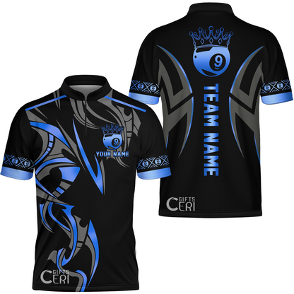 Customized Billiards Stand Collar Quarter-Zip Short Sleeve Jersey, Crown 9 Ball Esport Jersey