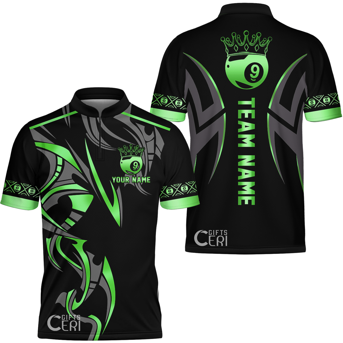 Customized Billiards Stand Collar Quarter-Zip Short Sleeve Jersey, Crown 9 Ball Esport Jersey