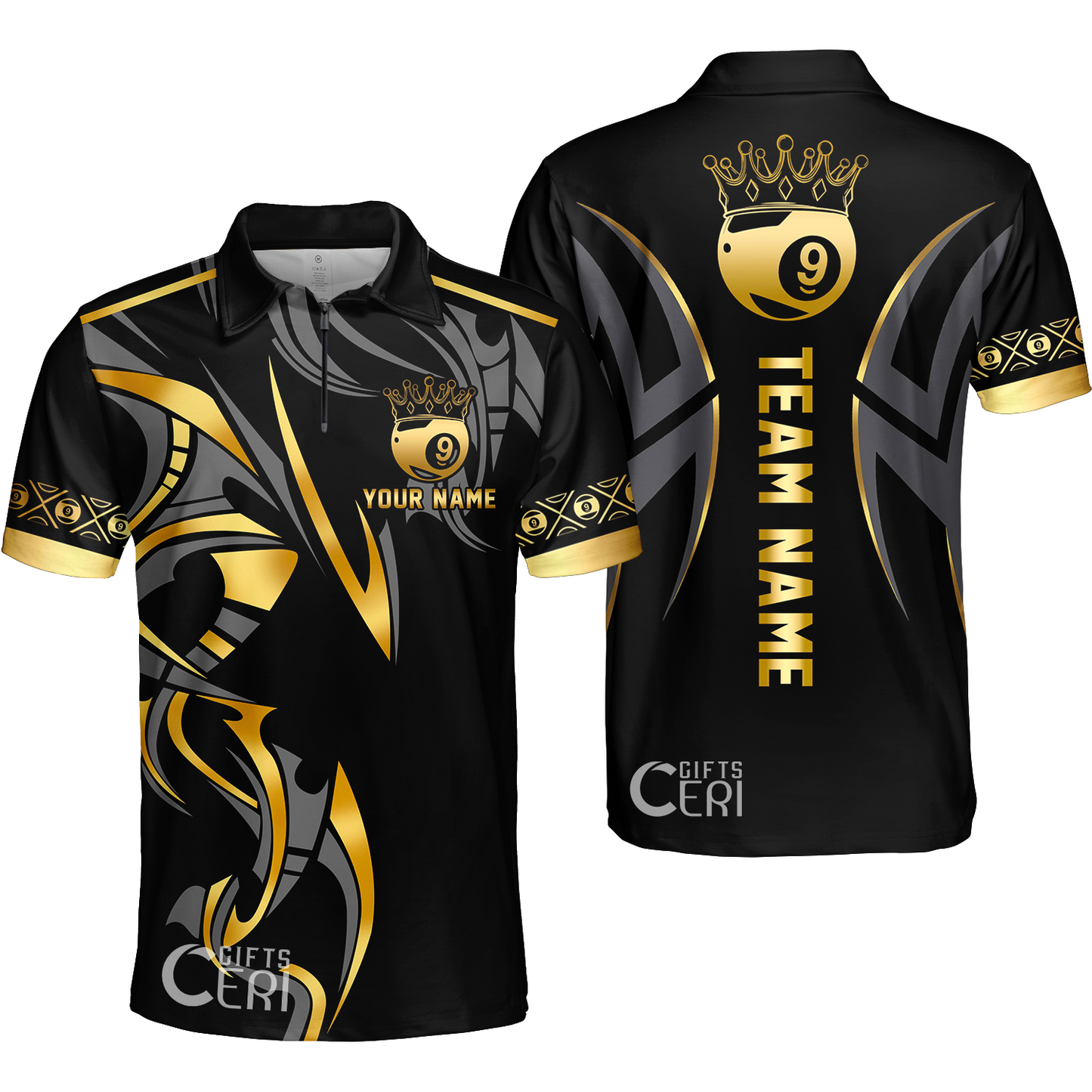 Customized Billiards Quarter-Zip Polo Shirt, Crown 9 Ball Esport Jersey
