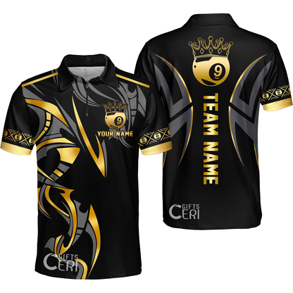 Customized Billiards Quarter-Zip Polo Shirt, Crown 9 Ball Esport Jersey