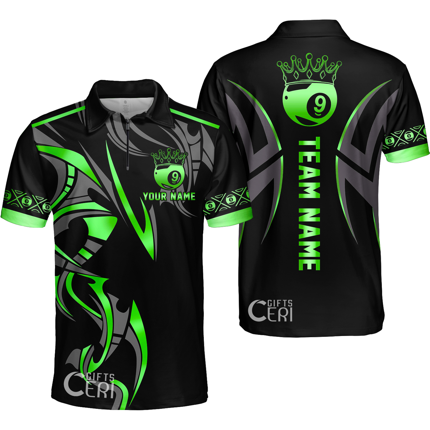 Customized Billiards Quarter-Zip Polo Shirt, Crown 9 Ball Esport Jersey
