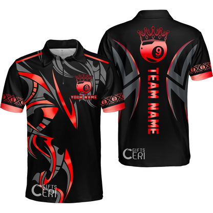 Customized Billiards Quarter-Zip Polo Shirt, Crown 9 Ball Esport Jersey