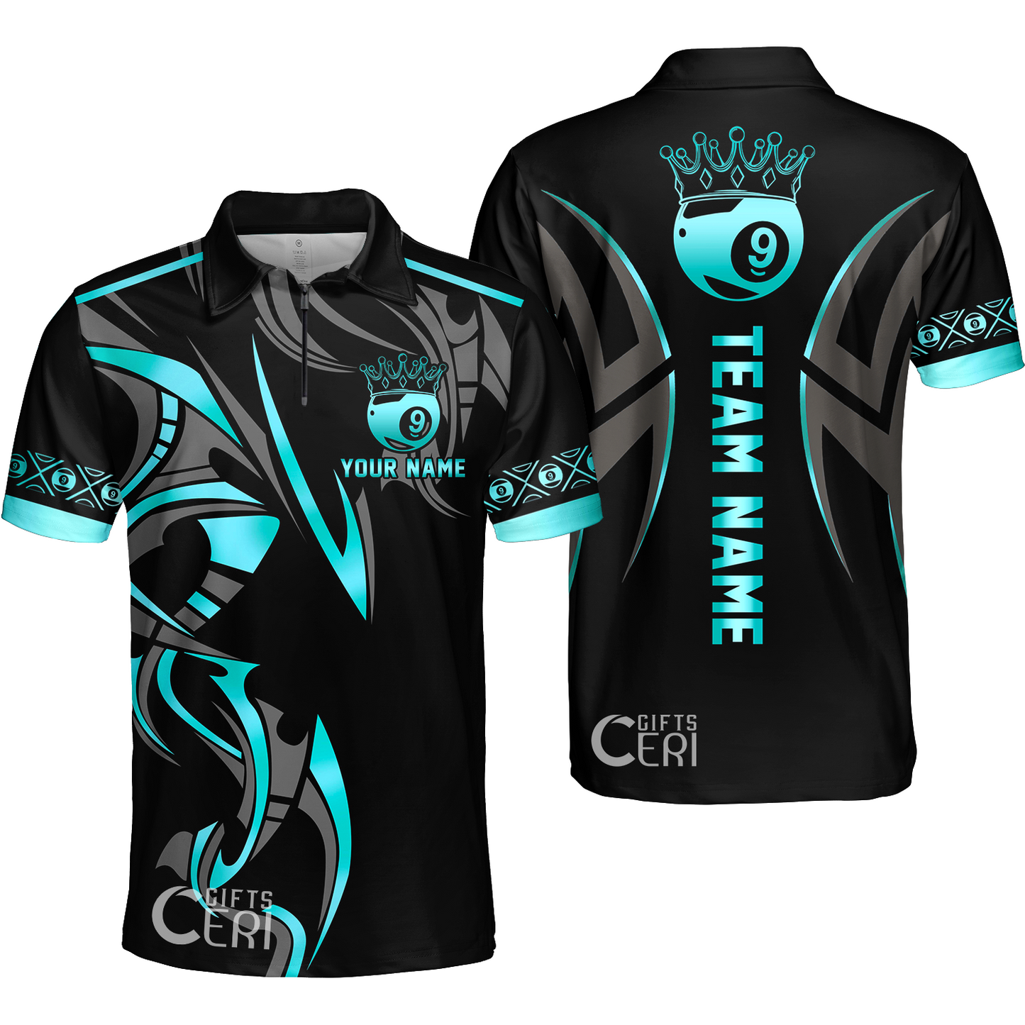 Customized Billiards Quarter-Zip Polo Shirt, Crown 9 Ball Esport Jersey