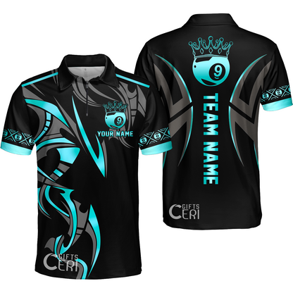 Customized Billiards Quarter-Zip Polo Shirt, Crown 9 Ball Esport Jersey