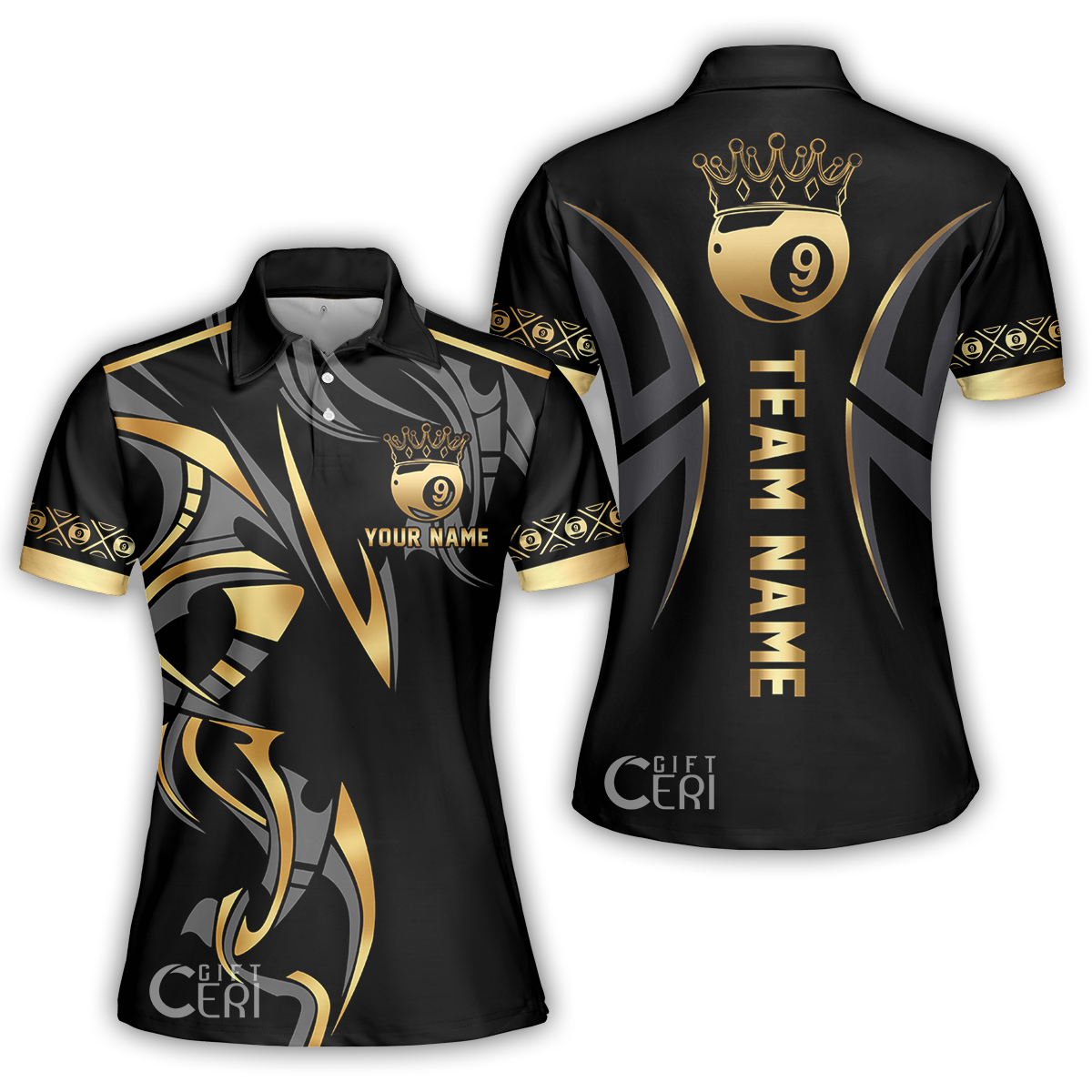 Customized Billiards Women Polo Shirt, Crown 9 Ball Esport Jersey
