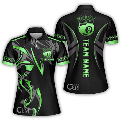Customized Billiards Women Polo Shirt, Crown 9 Ball Esport Jersey