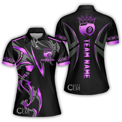 Customized Billiards Women Polo Shirt, Crown 9 Ball Esport Jersey