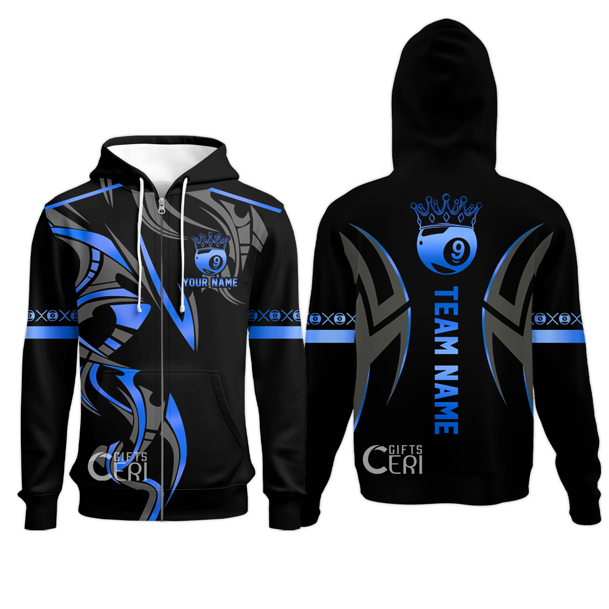 Customized Billiards Zip Hoodies, Crown 9 Ball Esport Jersey