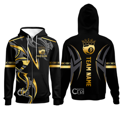 Customized Billiards Zip Hoodies, Crown 9 Ball Esport Jersey