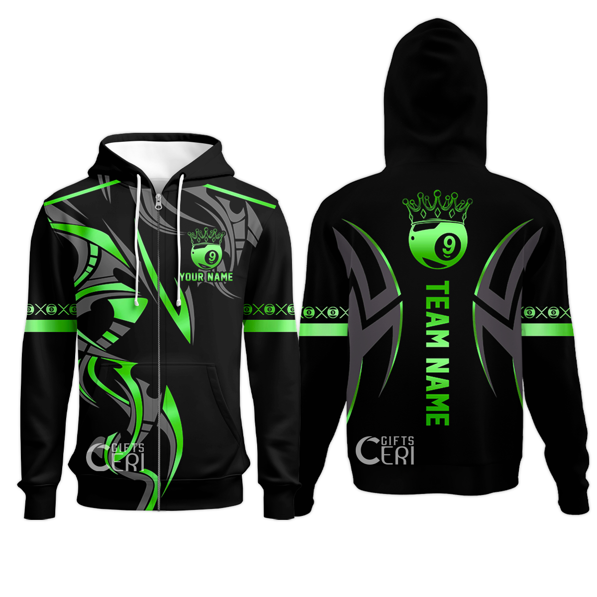 Customized Billiards Zip Hoodies, Crown 9 Ball Esport Jersey