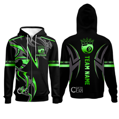 Customized Billiards Zip Hoodies, Crown 9 Ball Esport Jersey