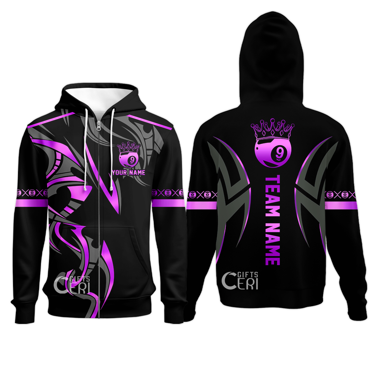 Customized Billiards Zip Hoodies, Crown 9 Ball Esport Jersey