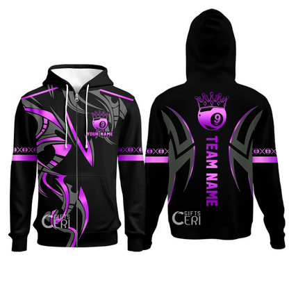 Customized Billiards Zip Hoodies, Crown 9 Ball Esport Jersey