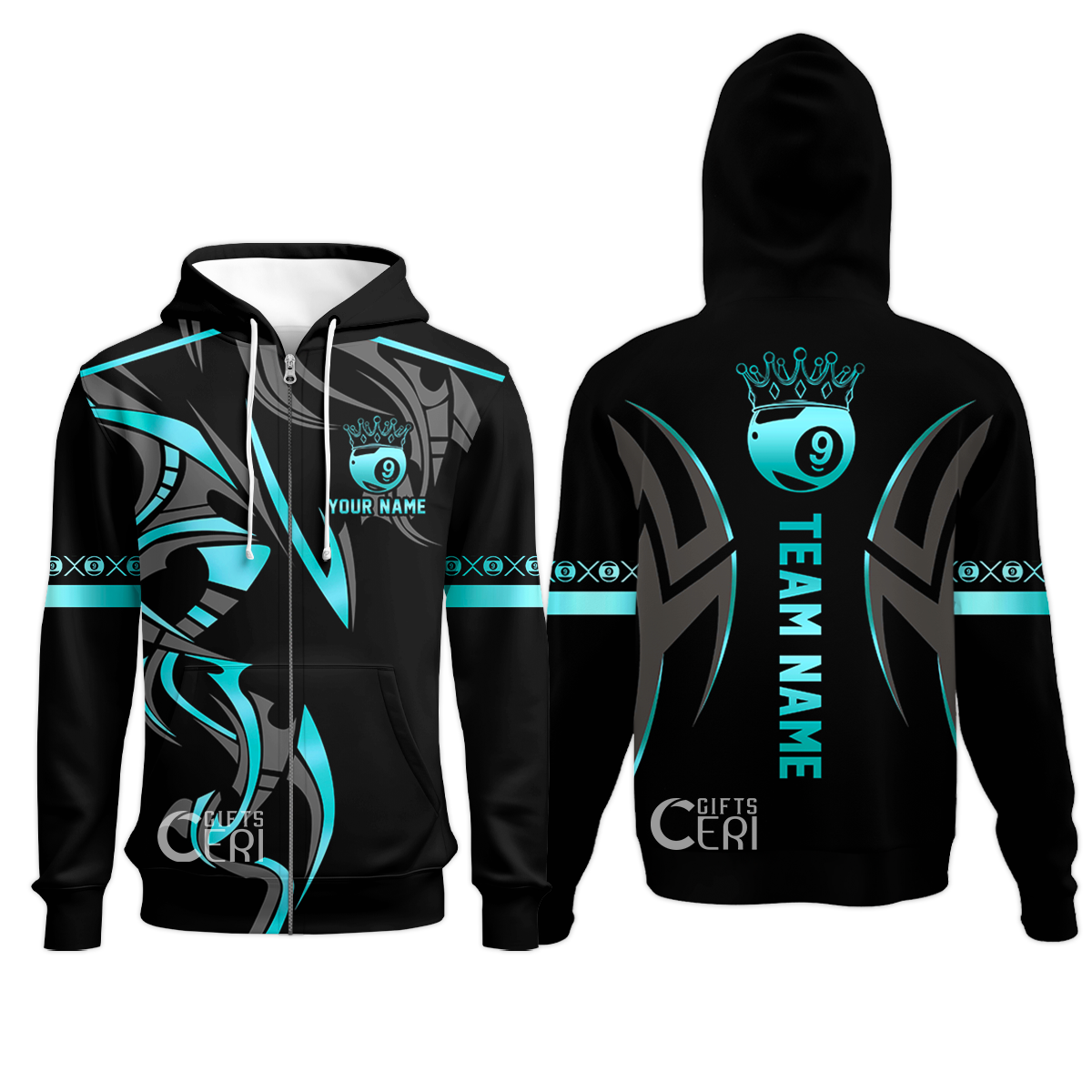 Customized Billiards Zip Hoodies, Crown 9 Ball Esport Jersey