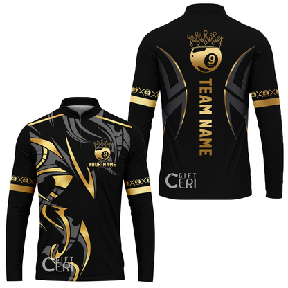 Customized Billiards Stand Collar Quarter-Zip Long Sleeve Jersey, Crown 9 Ball Esport Jersey
