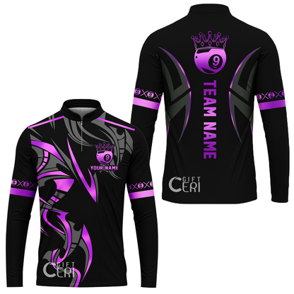 Customized Billiards Stand Collar Quarter-Zip Long Sleeve Jersey, Crown 9 Ball Esport Jersey