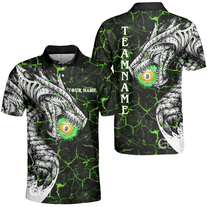 Customized Billiards Unisex Polo Shirt, Magma Pattern And Dragon 9 Ball Jersey