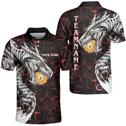 Customized Billiards Unisex Polo Shirt, Magma Pattern And Dragon 9 Ball Jersey