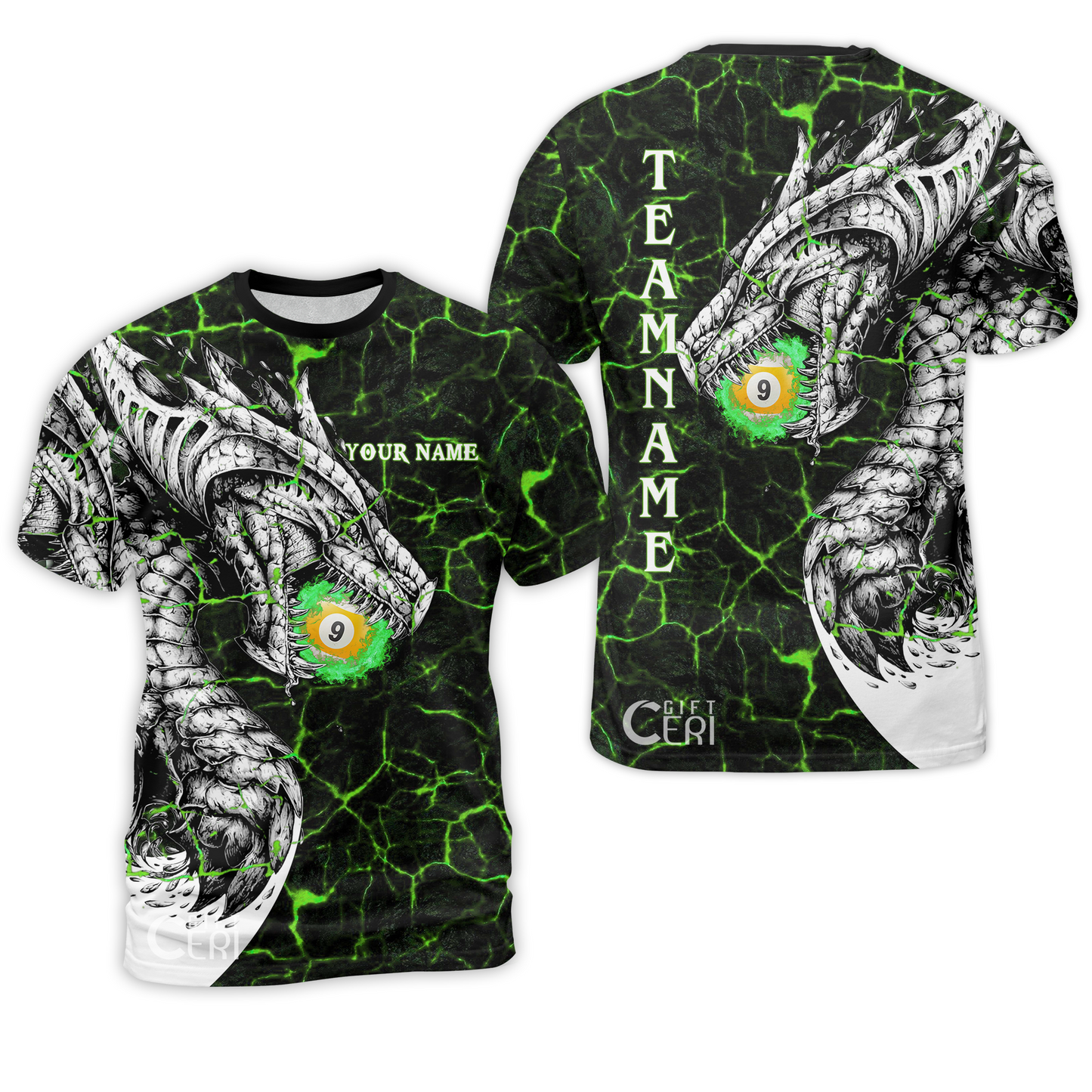Customized Billiards T-Shirt, Magma Pattern And Dragon 9 Ball Jersey