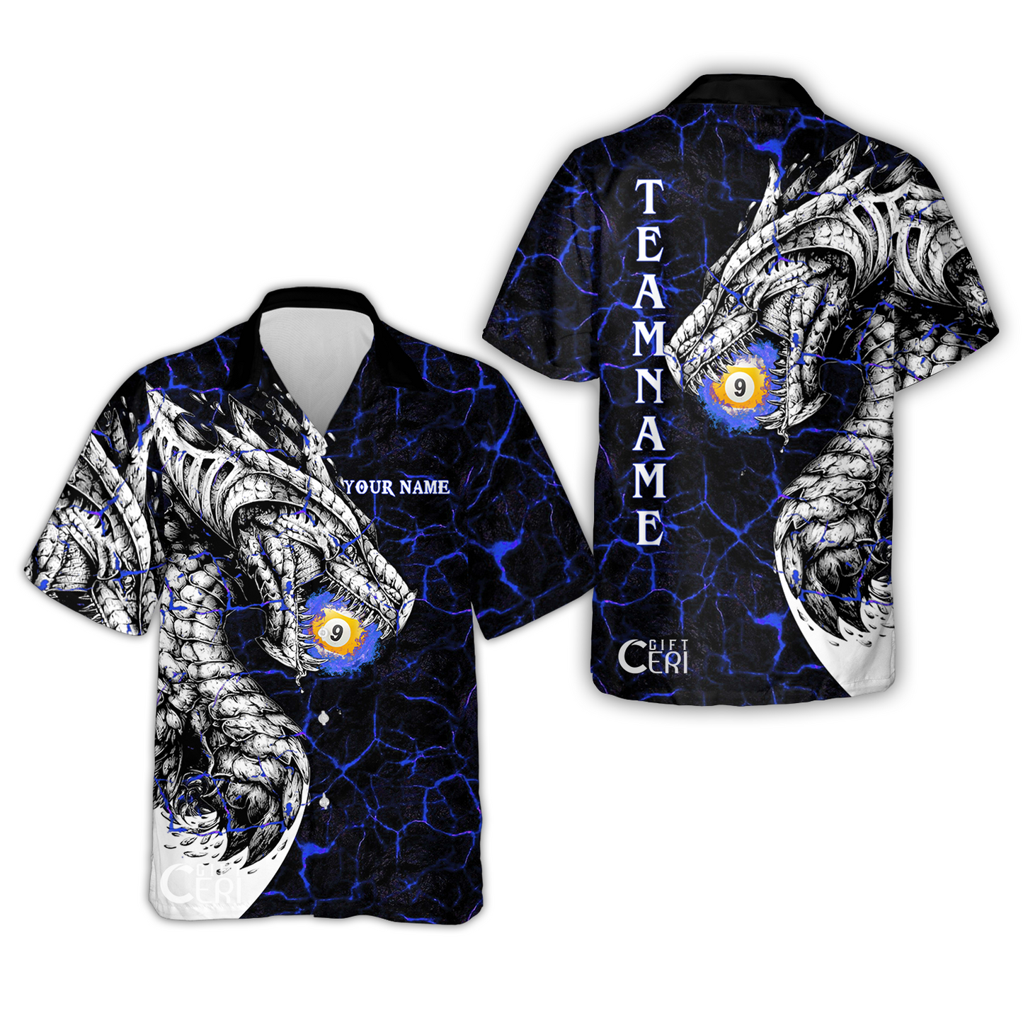 Customized Billiards Hawaiian Shirt, Magma Pattern And Dragon 9 Ball Jersey