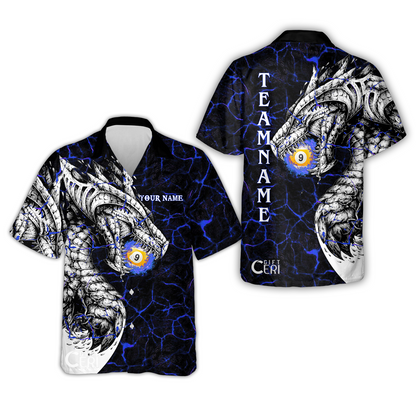 Customized Billiards Hawaiian Shirt, Magma Pattern And Dragon 9 Ball Jersey