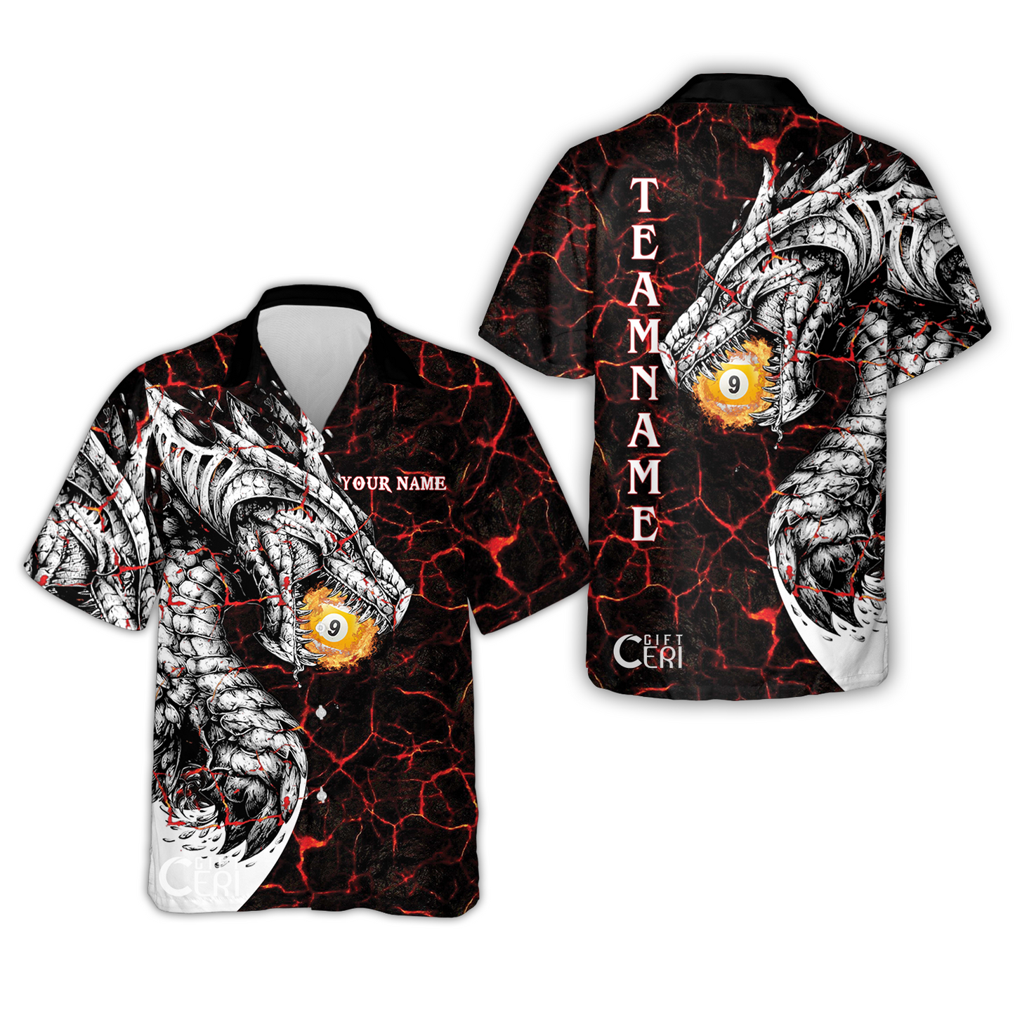 Customized Billiards Hawaiian Shirt, Magma Pattern And Dragon 9 Ball Jersey