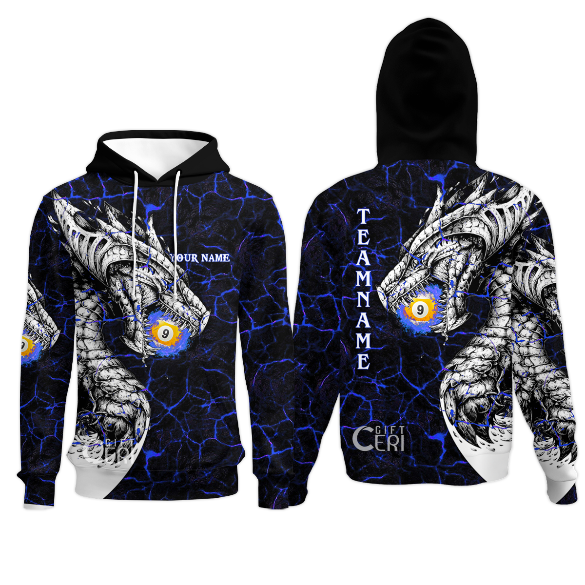 Customized Billiards Hoodies, Magma Pattern And Dragon 9 Ball Jersey