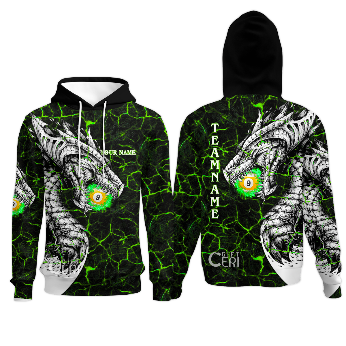 Customized Billiards Hoodies, Magma Pattern And Dragon 9 Ball Jersey