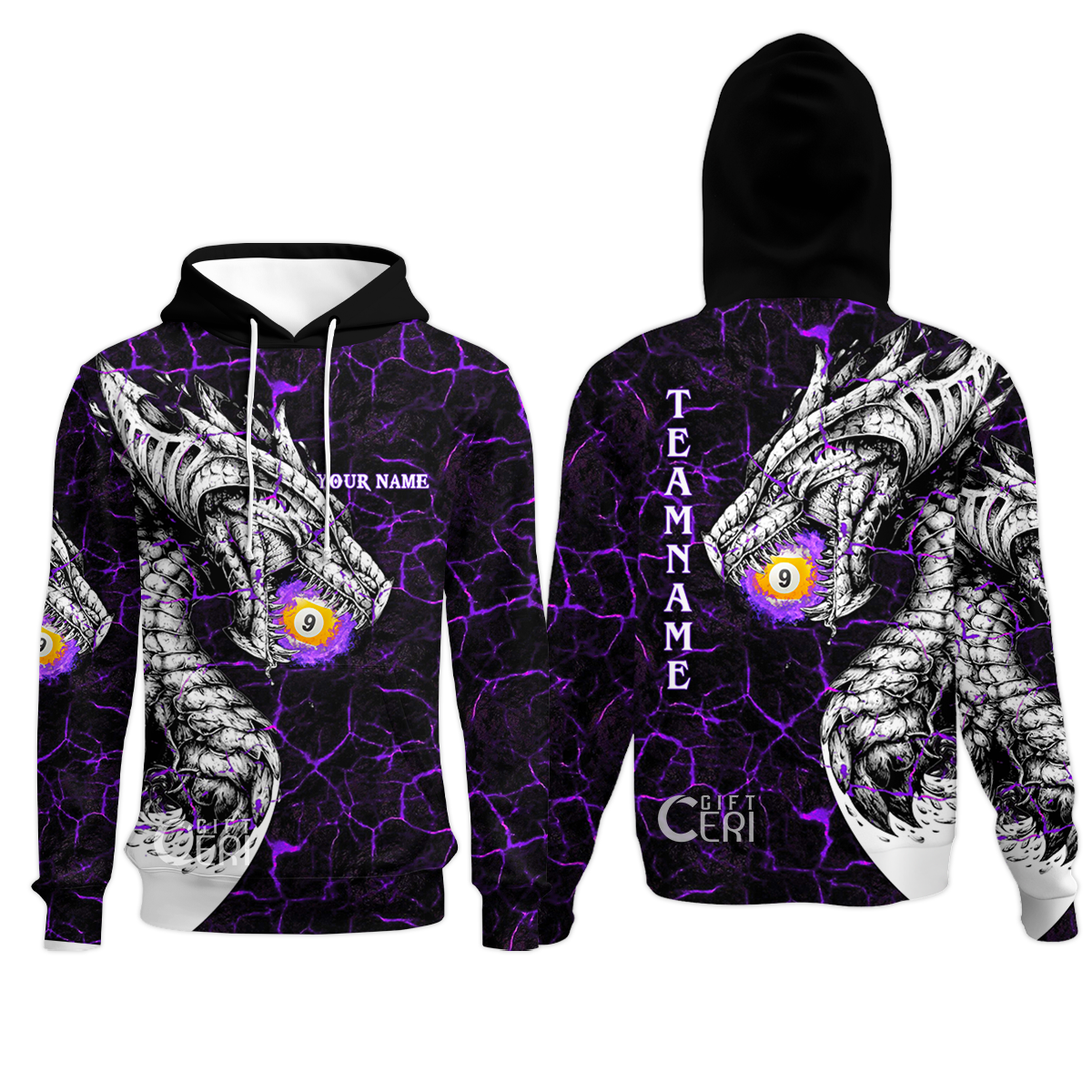 Customized Billiards Hoodies, Magma Pattern And Dragon 9 Ball Jersey