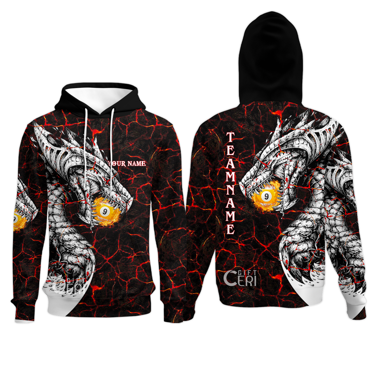 Customized Billiards Hoodies, Magma Pattern And Dragon 9 Ball Jersey