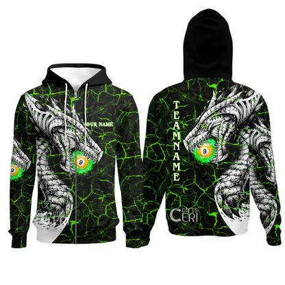Customized Billiards Zip Hoodies, Magma Pattern And Dragon 9 Ball Jersey