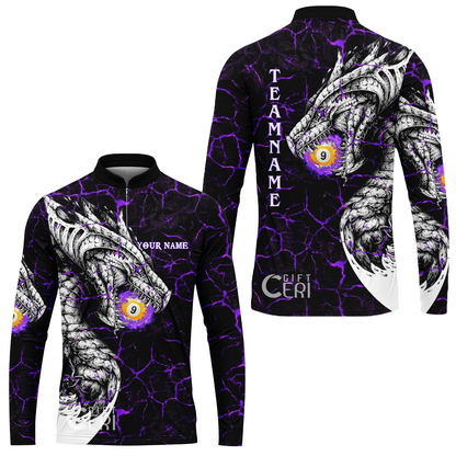 Customized Billiards Stand Collar Quarter-Zip Long Sleeve Jersey, Magma Pattern And Dragon 9 Ball Jersey
