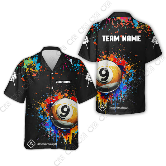 Customized Billiards Hawaiian Shirt, Colorful Painting Splatter 9 Ball Personalized Jersey Gift For Billiard Players
