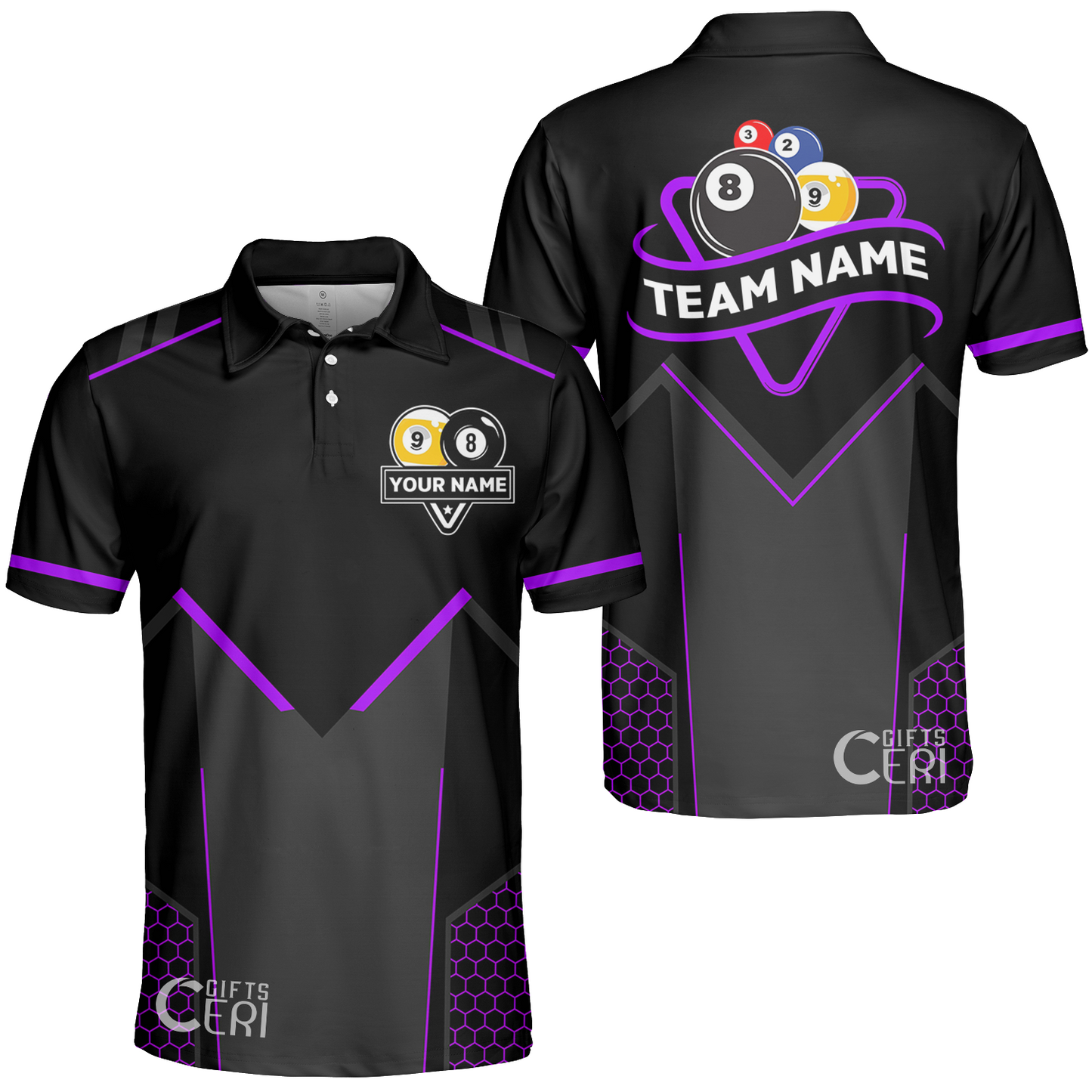 Customized Billiards Unisex Polo Shirt, Billiards Esports 9 Ball 8 Ball Personalized Jersey Gift For Billiard Players