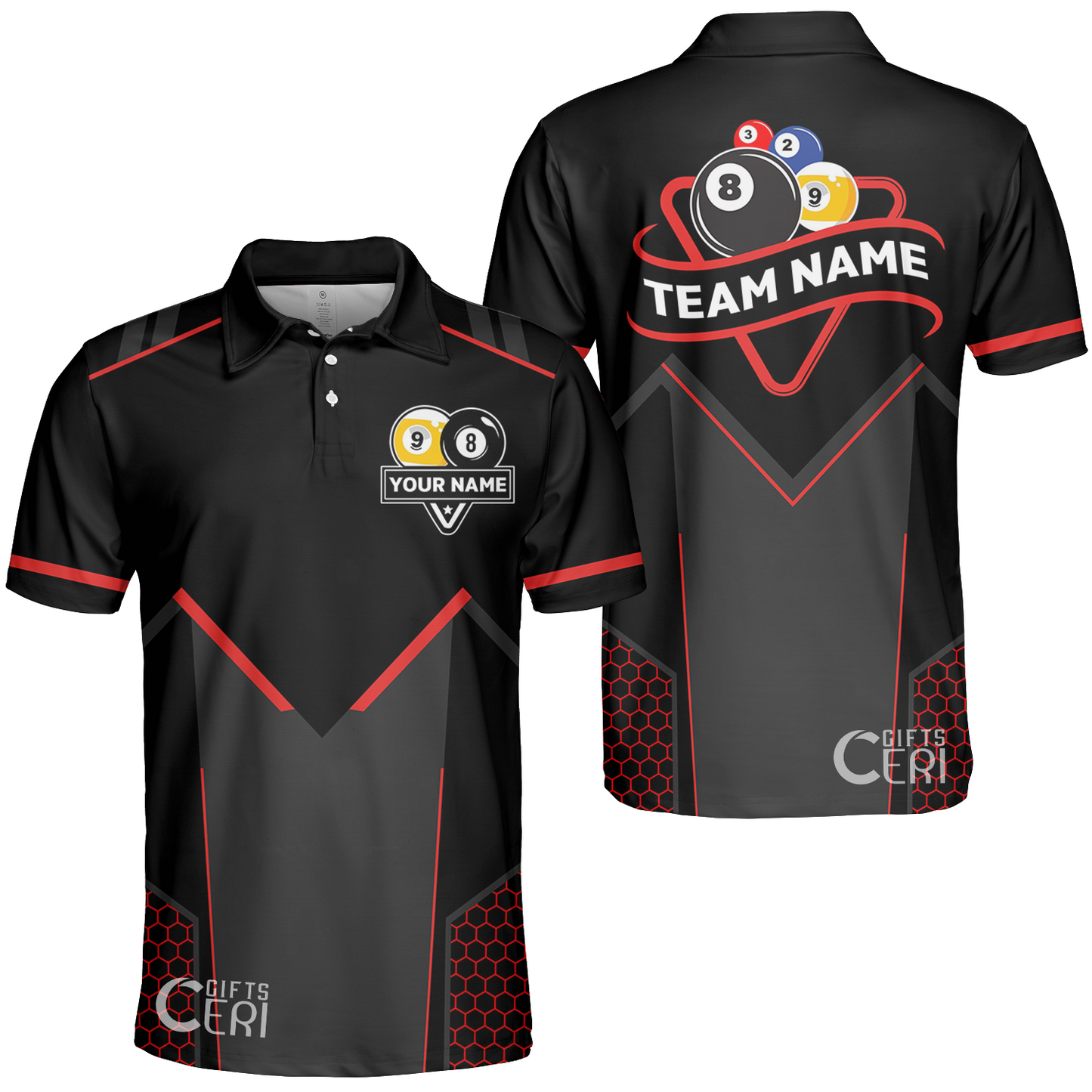 Customized Billiards Unisex Polo Shirt, Billiards Esports 9 Ball 8 Ball Personalized Jersey Gift For Billiard Players