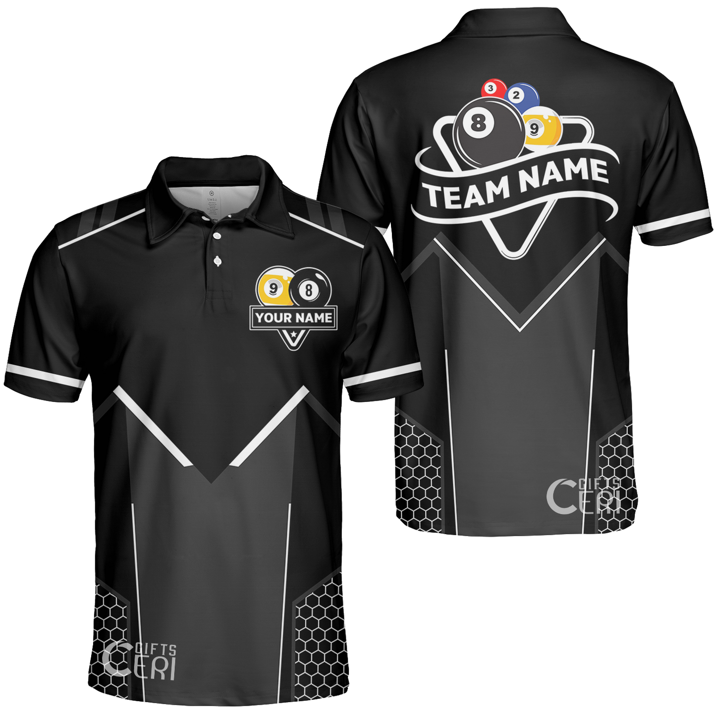 Customized Billiards Unisex Polo Shirt, Billiards Esports 9 Ball 8 Ball Personalized Jersey Gift For Billiard Players