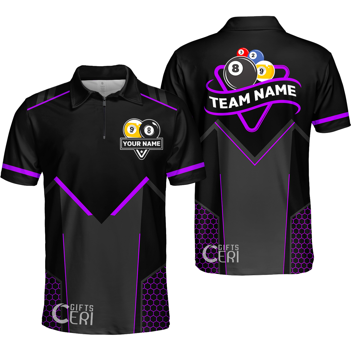 Customized Billiards Quarter-Zip Polo Shirt, Billiards Esports 9 Ball 8 Ball Personalized Jersey Gift For Billiard Players