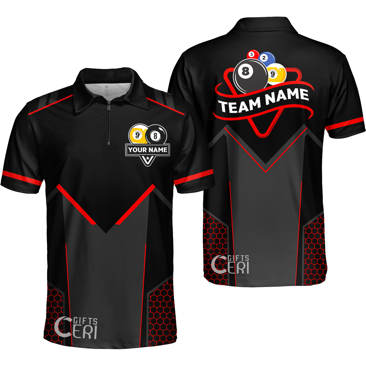 Customized Billiards Quarter-Zip Polo Shirt, Billiards Esports 9 Ball 8 Ball Personalized Jersey Gift For Billiard Players