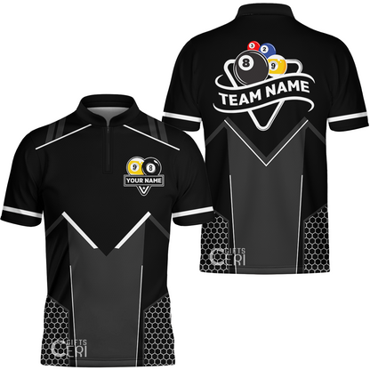 Customized Billiards Stand Collar Quarter-Zip Short Sleeve Jersey, Billiards Esports 9 Ball 8 Ball Personalized Jersey
