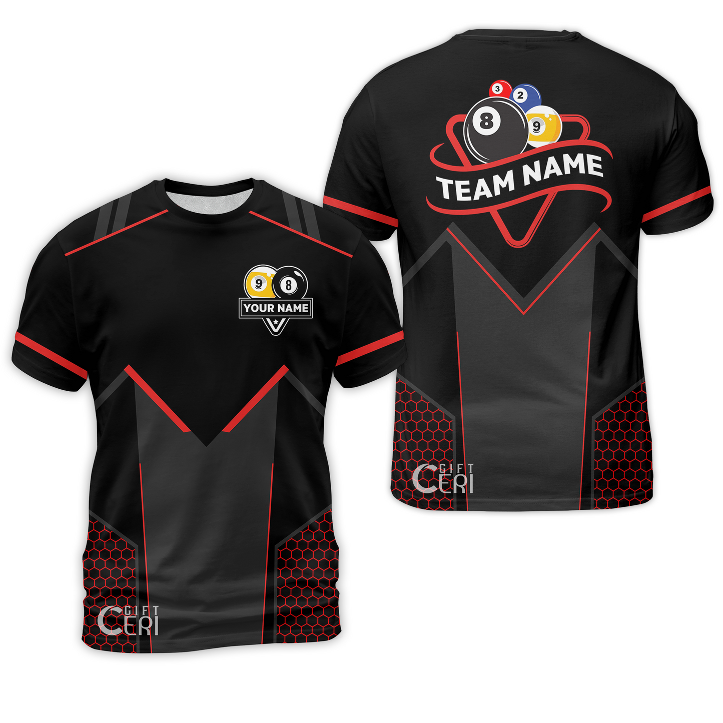 Customized Billiards T-Shirt, Billiards Esports 9 Ball 8 Ball Personalized Jersey Gift For Billiard Players