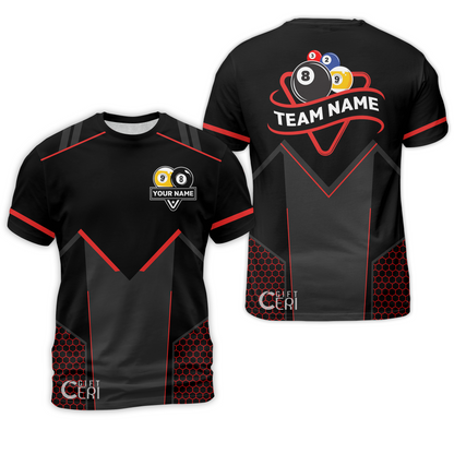 Customized Billiards T-Shirt, Billiards Esports 9 Ball 8 Ball Personalized Jersey Gift For Billiard Players