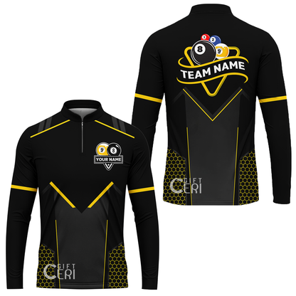 Customized Billiards Stand Collar Quarter-Zip Long Sleeve Jersey, Billiards Esports 9 Ball 8 Ball Personalized Jersey