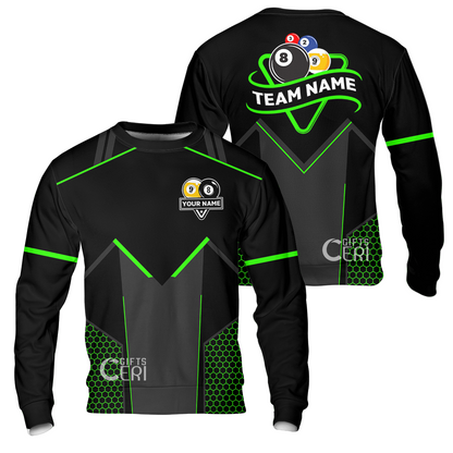 Customized Billiards Sweatshirt, Billiards Esports 9 Ball 8 Ball Personalized Jersey Gift For Billiard Players