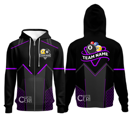Customized Billiards Zip Hoodies, Billiards Esports 9 Ball 8 Ball Personalized Jersey Gift For Billiard Players