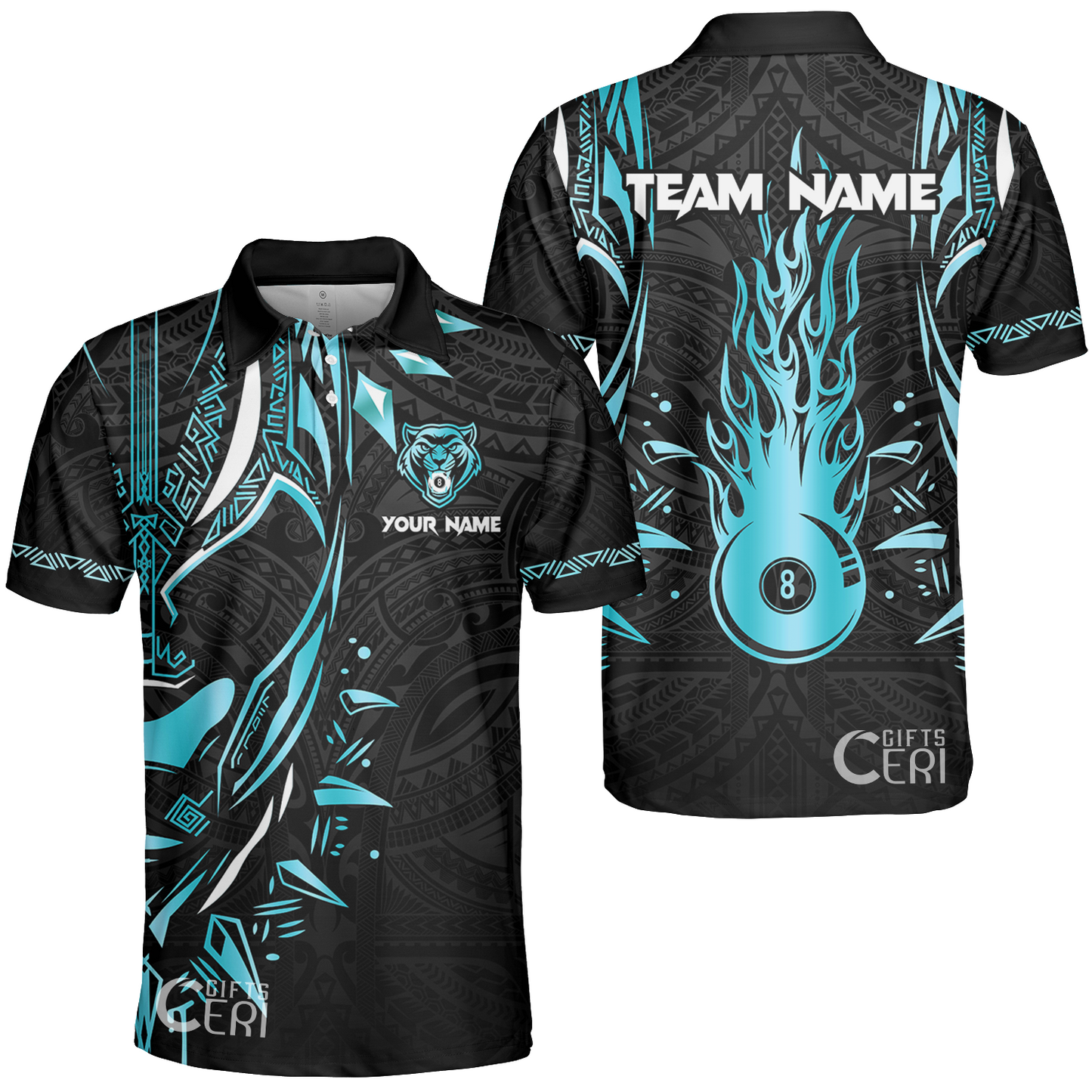 Customized Billiards Unisex Polo Shirt, Panther Forever Flaming 8 Ball Personalized Jersey Gift For Billiard Players