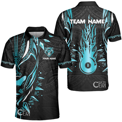 Customized Billiards Unisex Polo Shirt, Panther Forever Flaming 8 Ball Personalized Jersey Gift For Billiard Players