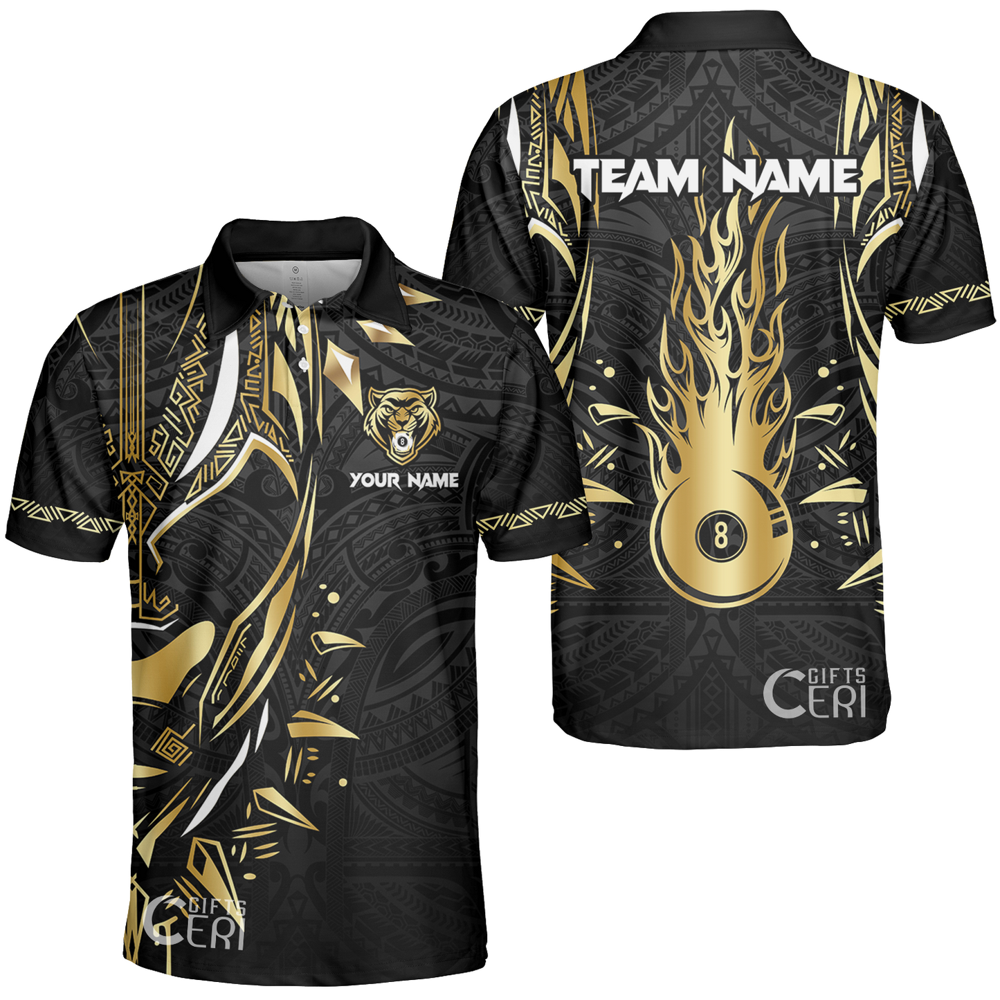 Customized Billiards Unisex Polo Shirt, Panther Forever Flaming 8 Ball Personalized Jersey Gift For Billiard Players