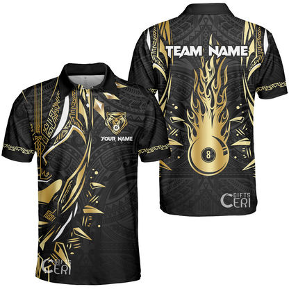 Customized Billiards Unisex Polo Shirt, Panther Forever Flaming 8 Ball Personalized Jersey Gift For Billiard Players