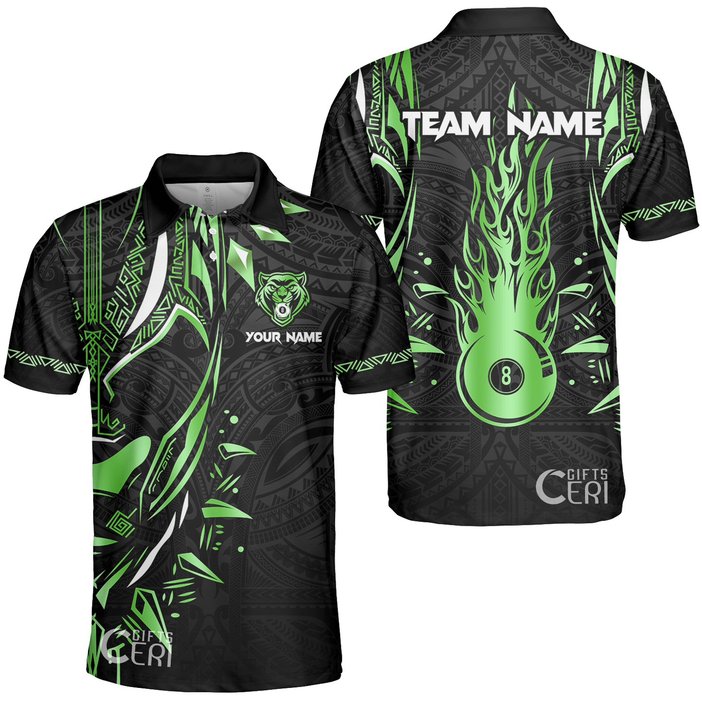 Customized Billiards Unisex Polo Shirt, Panther Forever Flaming 8 Ball Personalized Jersey Gift For Billiard Players