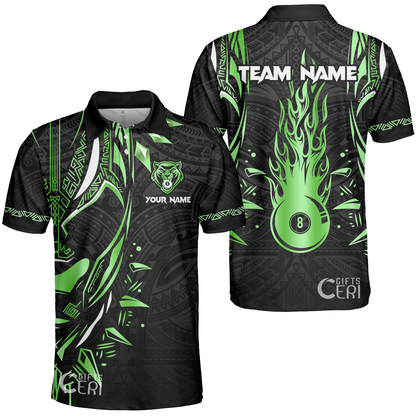 Customized Billiards Unisex Polo Shirt, Panther Forever Flaming 8 Ball Personalized Jersey Gift For Billiard Players